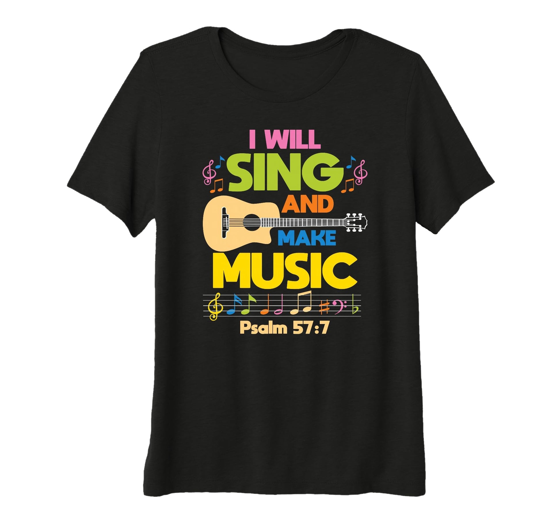 Colorful Guitar Graphic Christian Music T-Shirt for Church Singers and Rock Band Fans