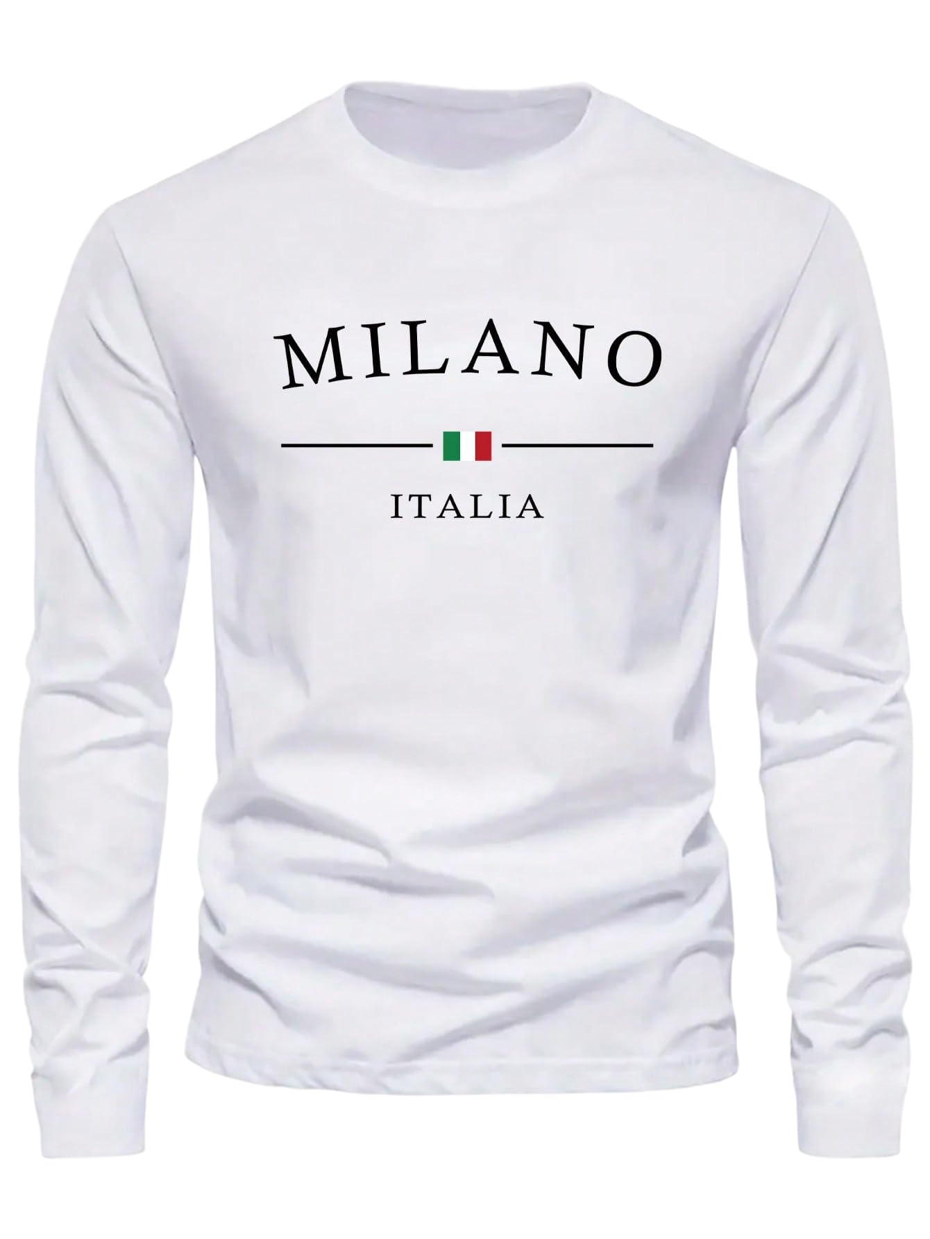 Stylish Men's Casual Graphic Long Sleeve T-Shirt with 'MILANO' Print and Italian Flag Design