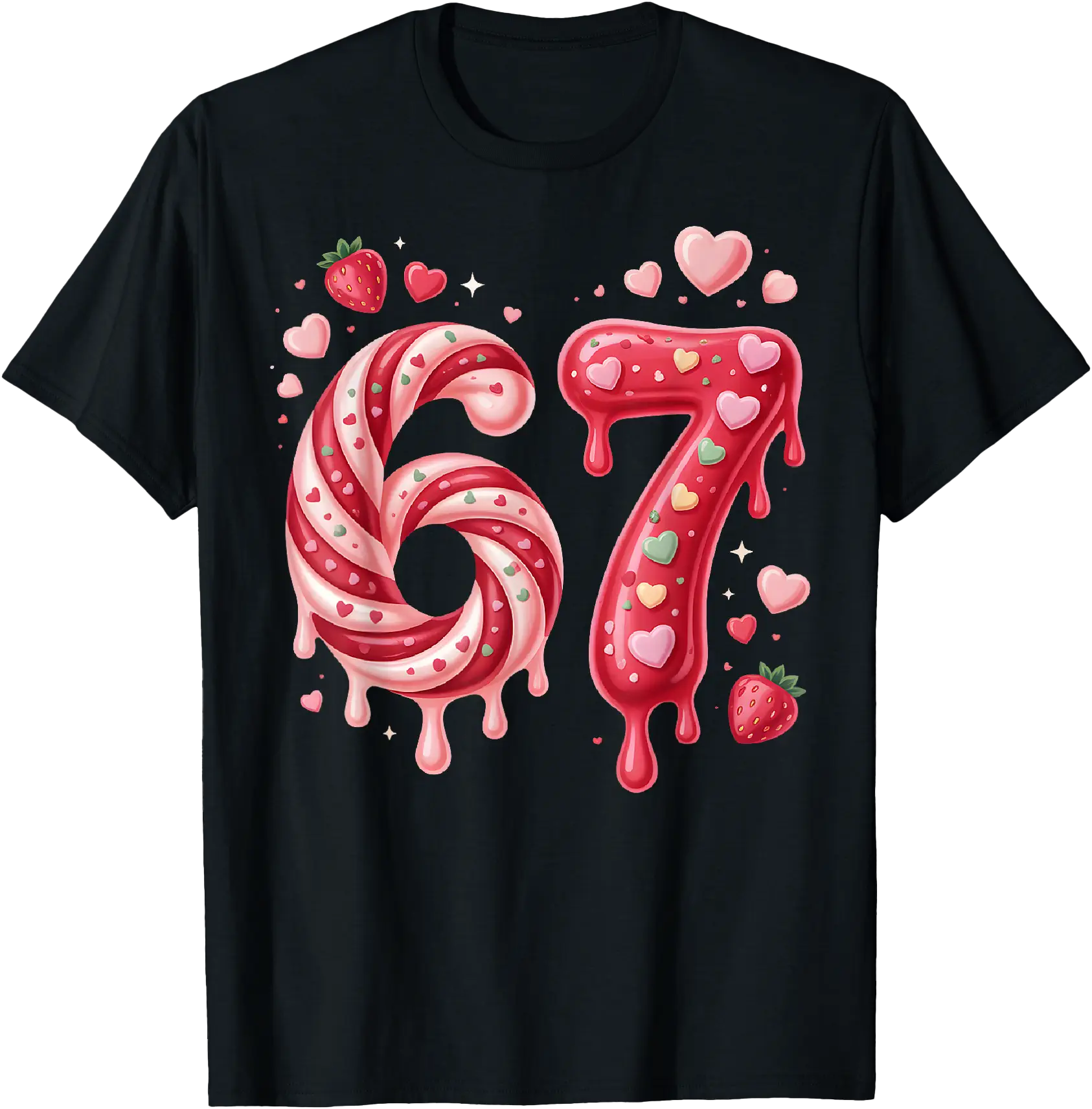 Cute Strawberry Heart Drip 67 T-Shirt for Sweet Valentine's Day Style