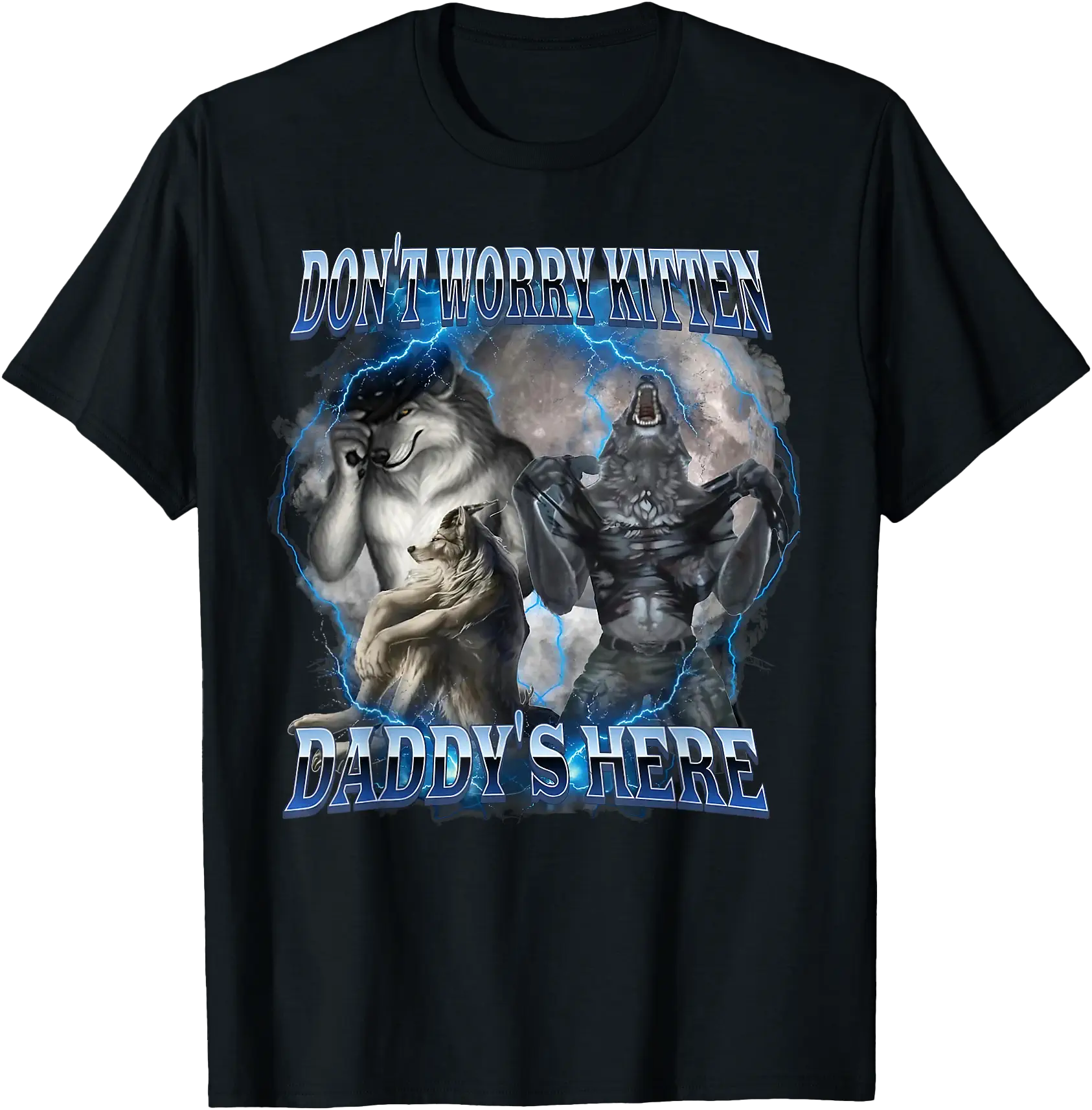 Playful Animal Graphic T-Shirt - Don't Worry Kitten Daddy's Here Design for Fun Style